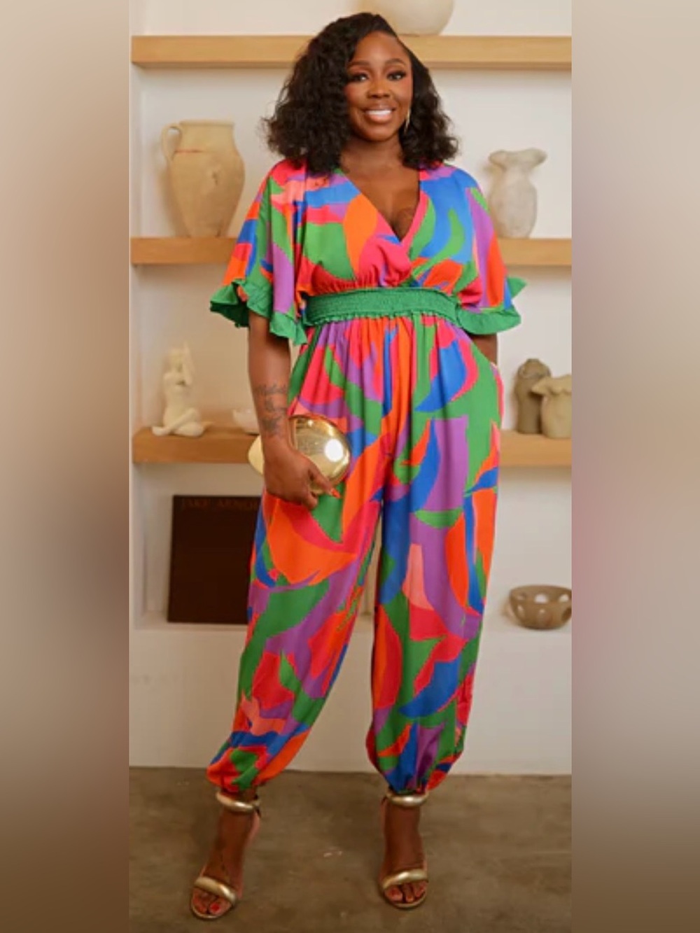 Vibrant Multicolor Wide-Leg Jumpsuit - Smocked Waist